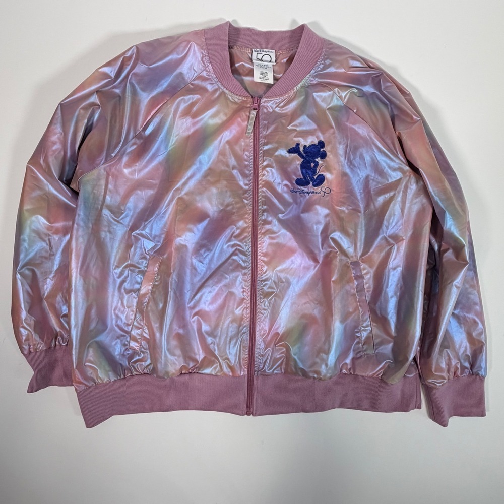 Disney World 50th Anniversary Iridescent Bomber Jacket Mickey Mouse 2X Y2K Rave